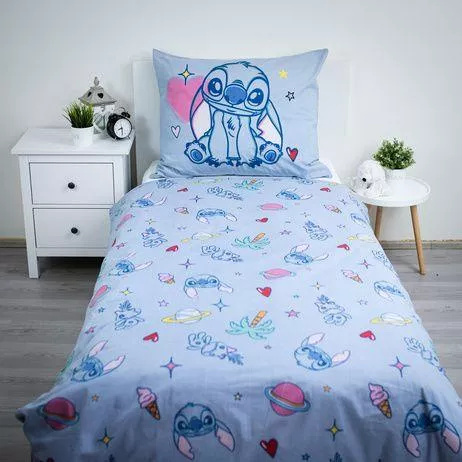 Pościel Bawełniana 140x200 Lilo and Stitch Niebieska 70x90 Jerry Fabrics