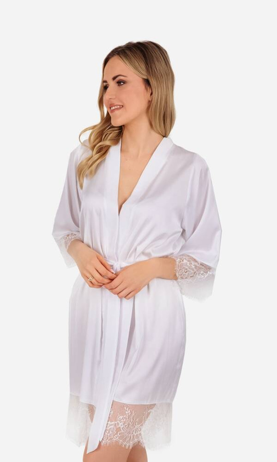 Emma Szlafrok damski satynowy ByShelly - biały