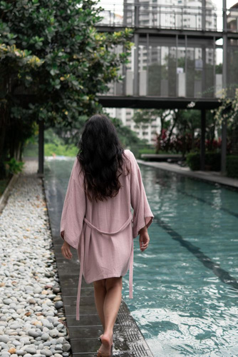 Sepia Rose Kimono muślinowe szlafrok Makaszka | 100% bawełna, lekki i przewiewny