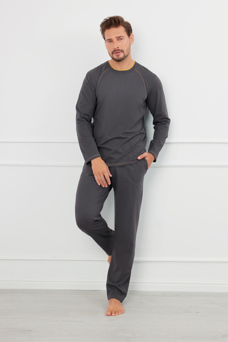 Salomon Piżama Męska długi rękaw, długie spodnie Italian Fashion - grafitowy/miodowy