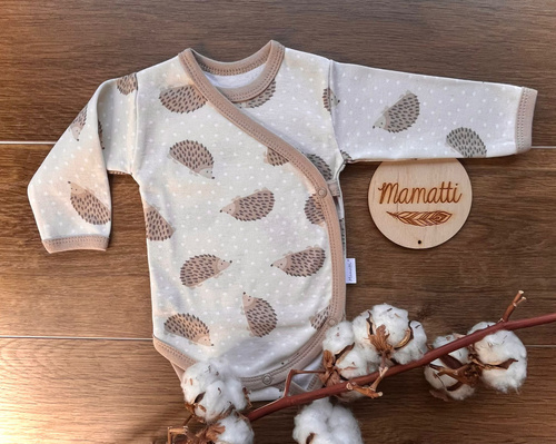 Bawełniane body kopertowe z długim rękawem Mamatti BD15726 jeżyki