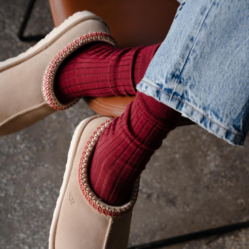 ART.130 Natural Merino Wool Skarpety damskie prążek Steven -002 bordowy