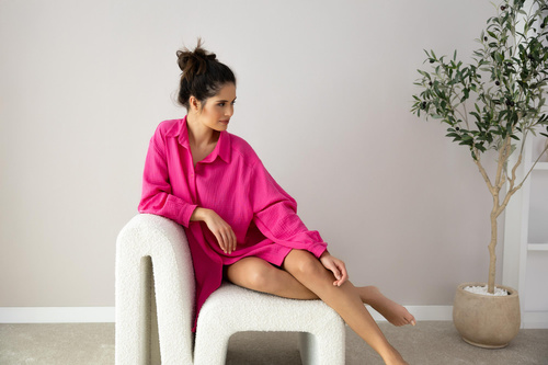 Magenta rozpinana koszula nocna Sensis - amarantowy