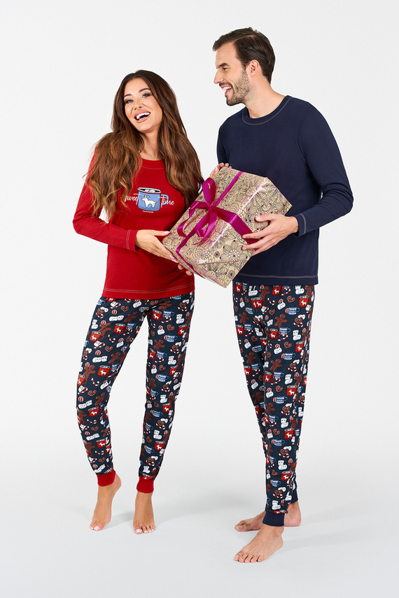 Makala Piżama Damska długi rękaw i długie spodnie Italian Fashion - czerwony/druk