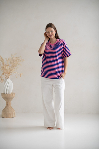 Mamahood T-shirt ciążowy i do karmienia Milk&Love różowo-niebieskie paski – wygodny i stylowy