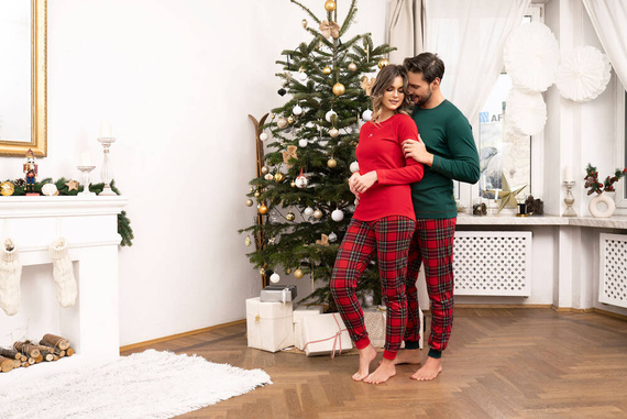 Tess Piżama Damska długi rękaw i długie spodnie Italian Fashion - czerwony/druk