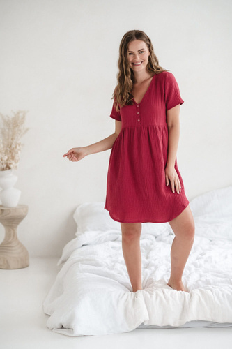 Aurora muślinowa koszula nocna ciążowa i do karmienia Milk&Love malinowy