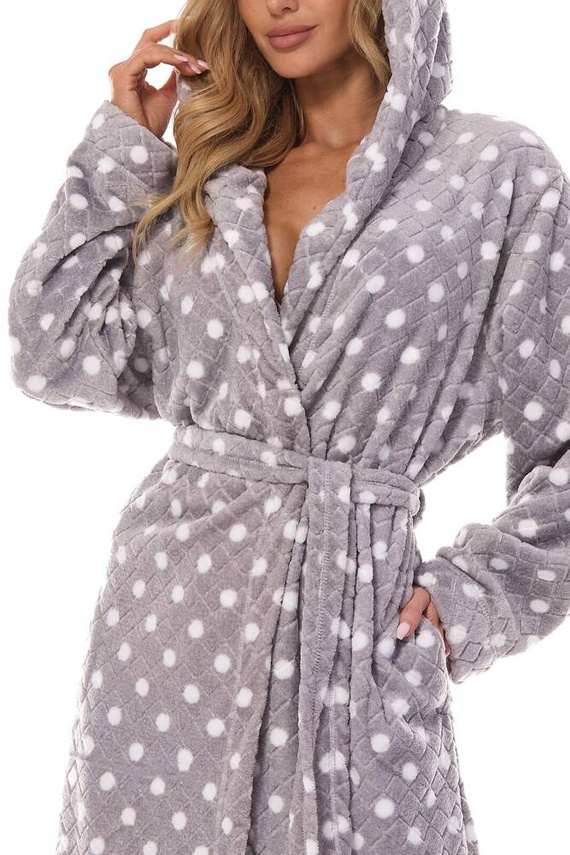 2406 Dots Long Szlafrok damski długi L&L grafitowy