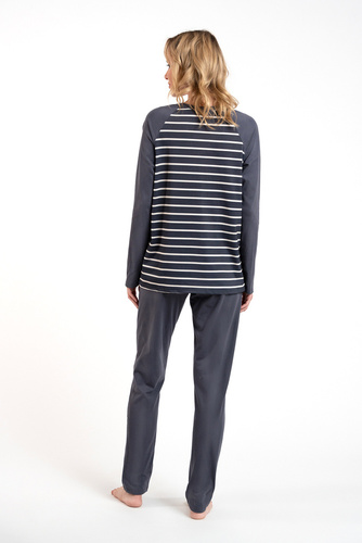 Oda Piżama Damska długi rękaw, długie spodnie Italian Fashion - druk grafitowy/grafitowy