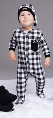 Pajacyk niemowlęcy 163356 "Bunny Kratka" Nicol - czarno-biały