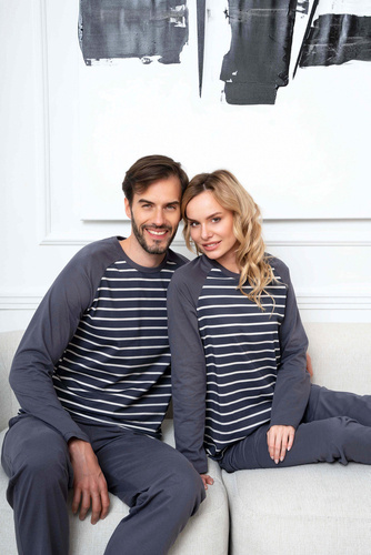 Lars Piżama Męska długi rękaw, długie spodnie Italian Fashion - druk grafitowy/grafitowy