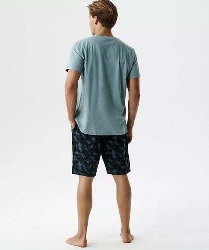 Piżama męska Atlantic miętowy-granatowy NMP-399 100% bawełna – letnia, lekka i wygodna