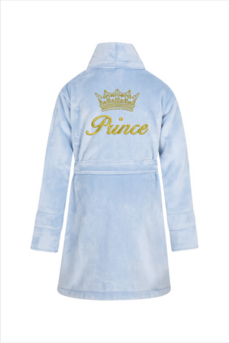 Prince + korona Szlafrok dziecięcy polarowy ByShelly - błękitny/złoty