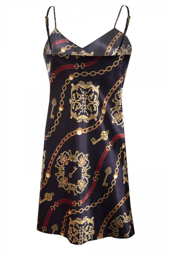 DK-HK Christmas Satynowa halka, wąskie ramiączko DKaren - czarny 014