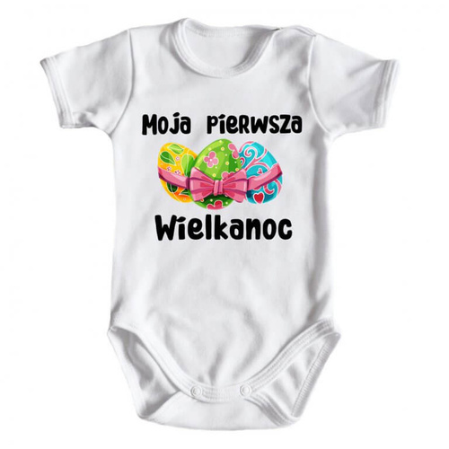 "Moja pierwsza Wielkanoc z jajeczkami" Moocha body krótki rękaw biały