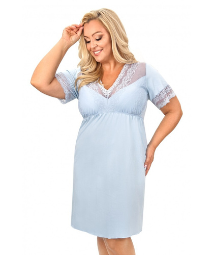 Koszula nocna Linda Plus Donna wiskoza koronka krótki rękaw- niebieska 
