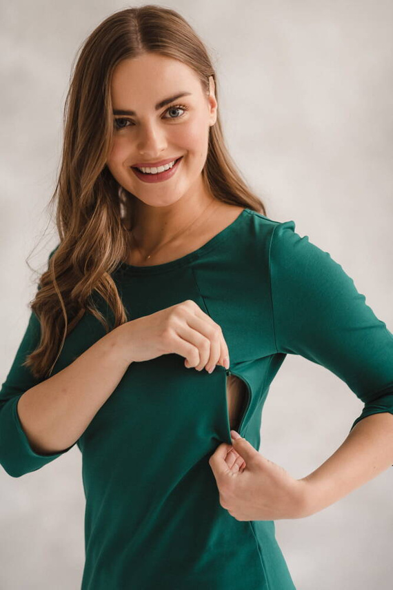 Sukienka do karmienia Milky Dress Milk&Love rękaw 3/4 butelkowa zieleń