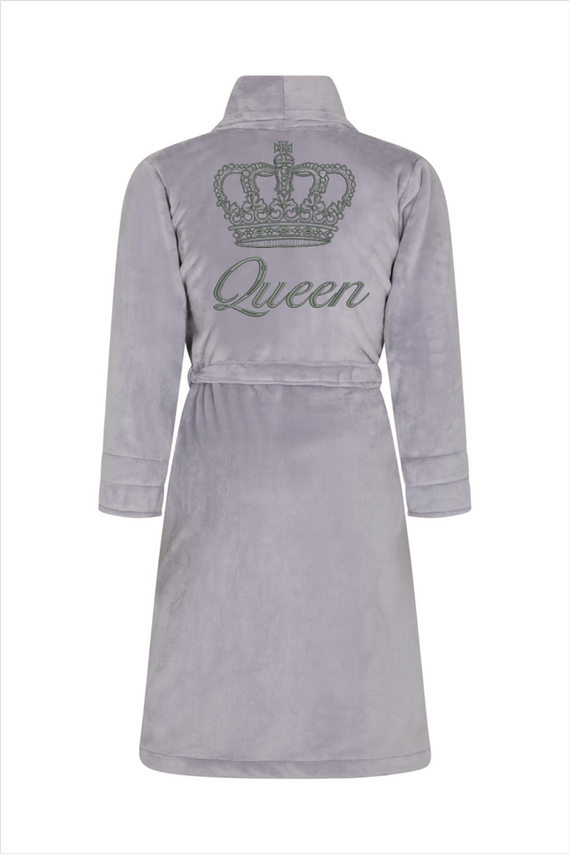 Queen + Korona Szlafrok damski polarowy ByShelly - jasny szary/szary