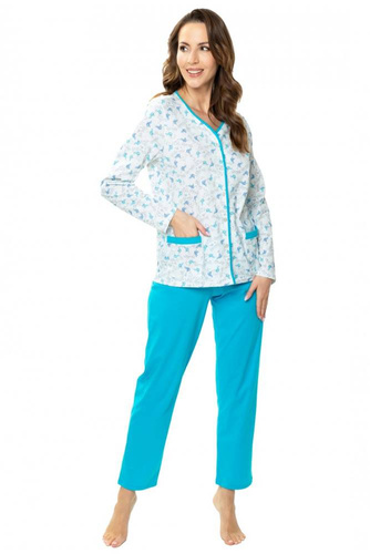 86566 Anna Piżama damska rozpinana Mewa - biały-turkus