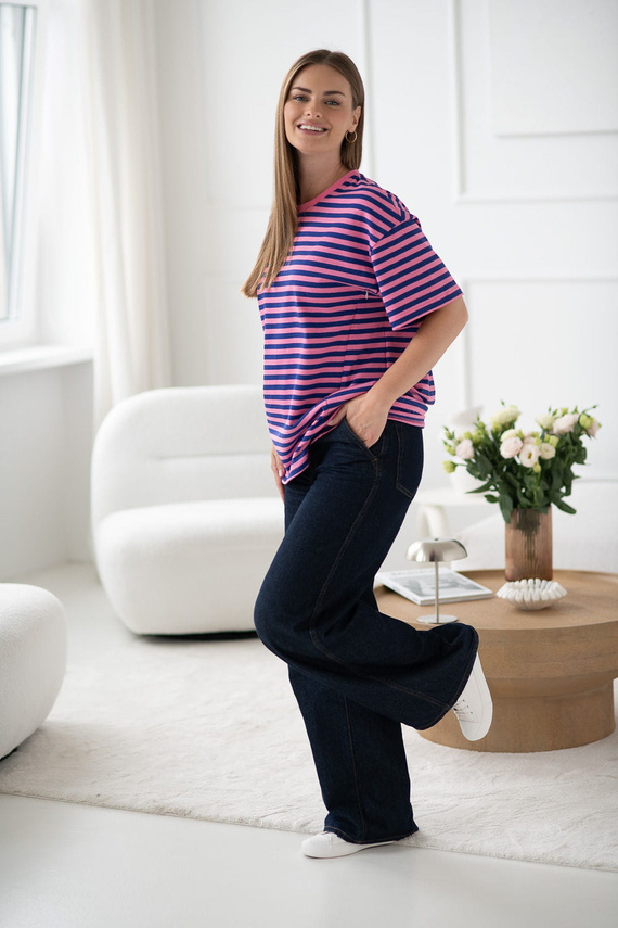 Mamahood T-shirt ciążowy i do karmienia Milk&Love różowo-niebieskie paski – wygodny i stylowy