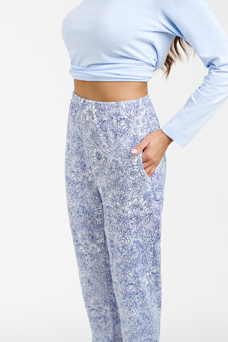 Salli Piżama Damska długi rękaw i długie spodnie Italian Fashion -niebieski/druk