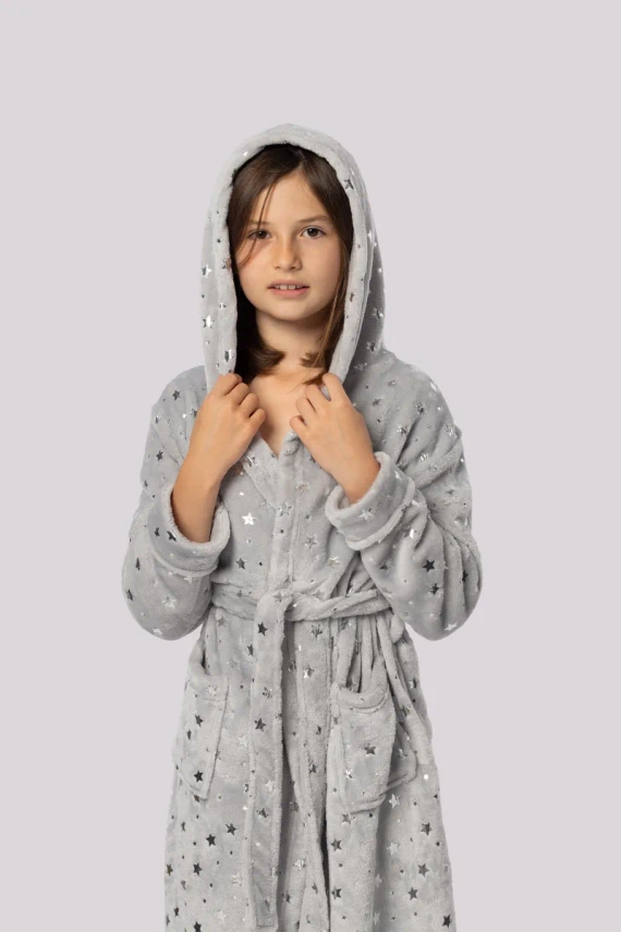 Star szlafrok dziecięcy Kids Envie light grey