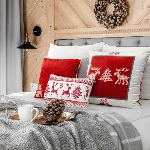 Noel 03 Poszewka świąteczna z motywem skandynawskim Eurofirany czerwony