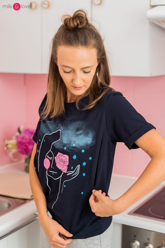 Bluzka do karmienia Boob Milk&Love ciemny granat z grafiką