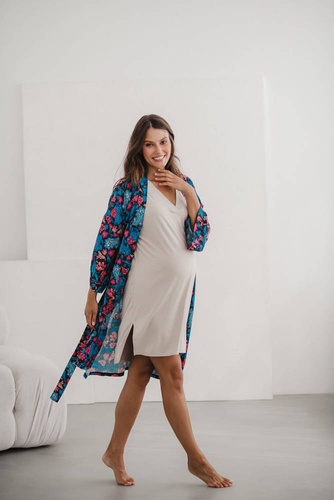 Moon bambusowa koszula nocna ciążowa i do karmienia długi rękaw Milk&Love jasny beż