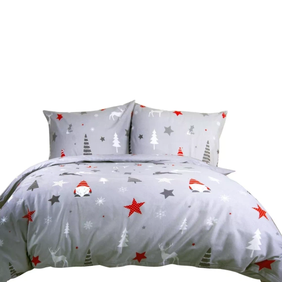 31508/1 Pościel flanelowa świąteczna gwiazdki drzewa Darymex szary