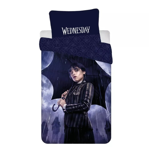 JF24 Wednesday Deszcz Pościel dziecięca bawełniana Jerry Fabrics czarny fioletowy