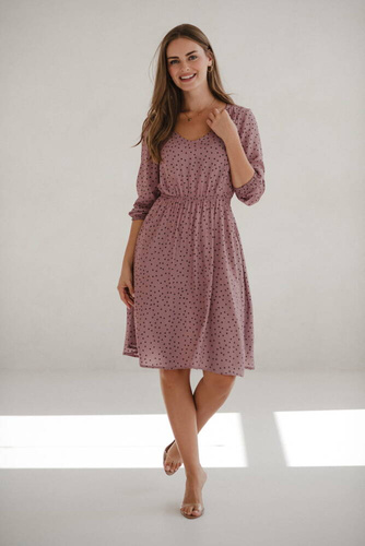 Lovely Dress Midi Milk&Love sukienka ciążowa i do karmienia liliowa w czarne groszki