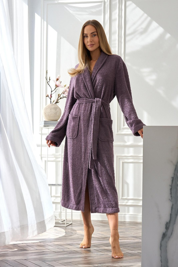 Szlafrok damski L&L Celeste 2558 ametyst  – długi, ciepły, elegancki krój