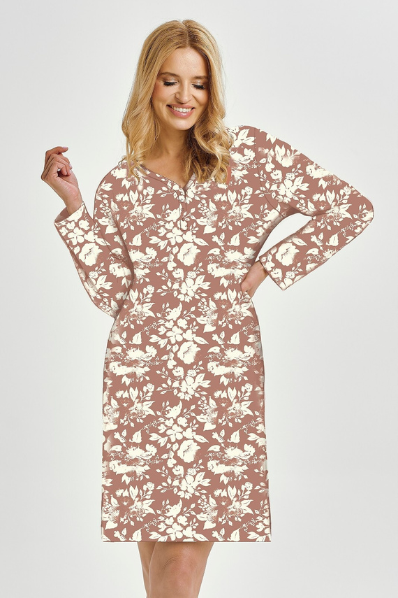 Grace 3480 Koszula nocna Taro brązowy– bawełna, długi rękaw, wygoda i kobiecy styl