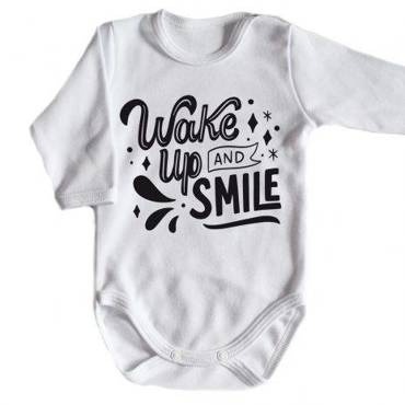 "WAKE UP AND SMILE" Moocha Body długi rękaw biały