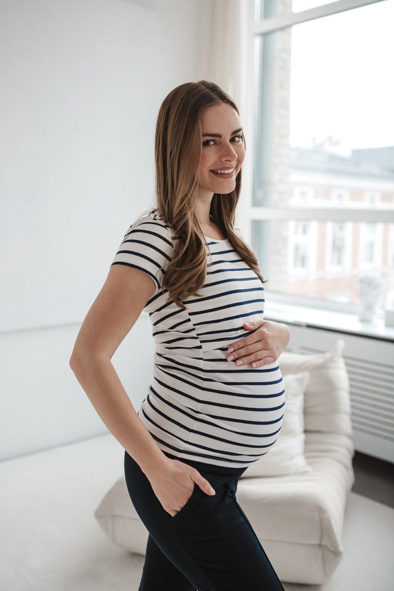 Milk Shirt Bluzka do karmienia i ciążowa z krótkim rękawem Milk&Love w cienkie paski