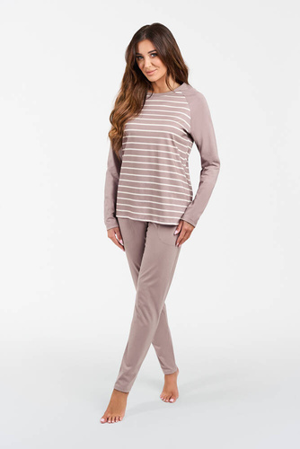 Oda Piżama Damska długi rękaw, długie spodnie Italian Fashion - druk cappuccino/cappuccino