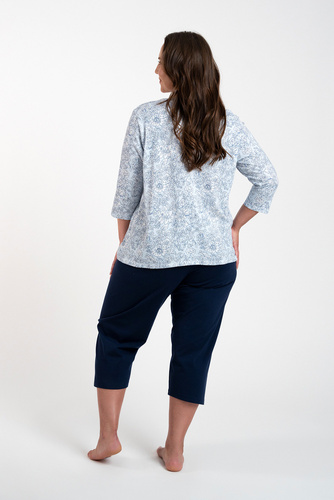 Antonia Piżama Damska 3/4 rękaw, 3/4 spodnie Italian Fashion - druk niebieski/granatowy