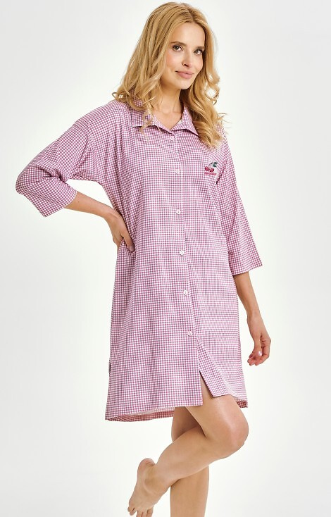 3436 Joliee Koszula damska Taro różowa – bawełna, kratka, rękaw 3/4, guziki