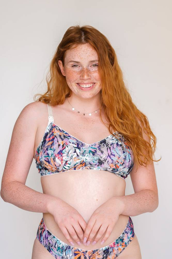 Femi Soft Flowers miękki biustonosz do karmienia Momtobe fioletowy