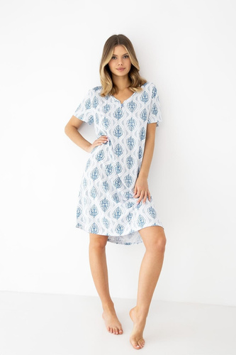 Jazmin Sensi koszula nocna wiskoza V-neck biało-niebieska