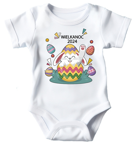 "Wielkanoc 2024 z króliczkiem" Moocha body krótki rękaw biały