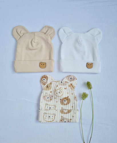 3715Ecri Teddy Czapka z uszkami Marija - ecru