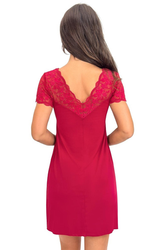 Koszulka nocna Sonia Donna z koronką burgundowa wiskoza | dekolt V | krótki rękaw