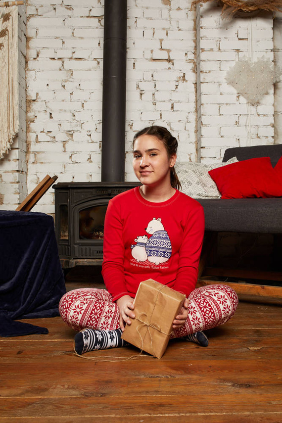 Piżama dziewczęca długi rękaw, spodnie Italian Fashion Arktyka - czerwony/druk