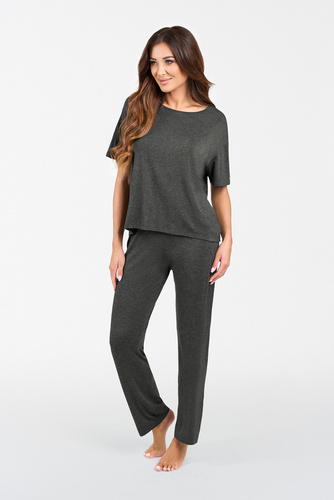 Akord Komplet damski krótki rękaw, długie spodnie Italian Fashion - ciemny melanż