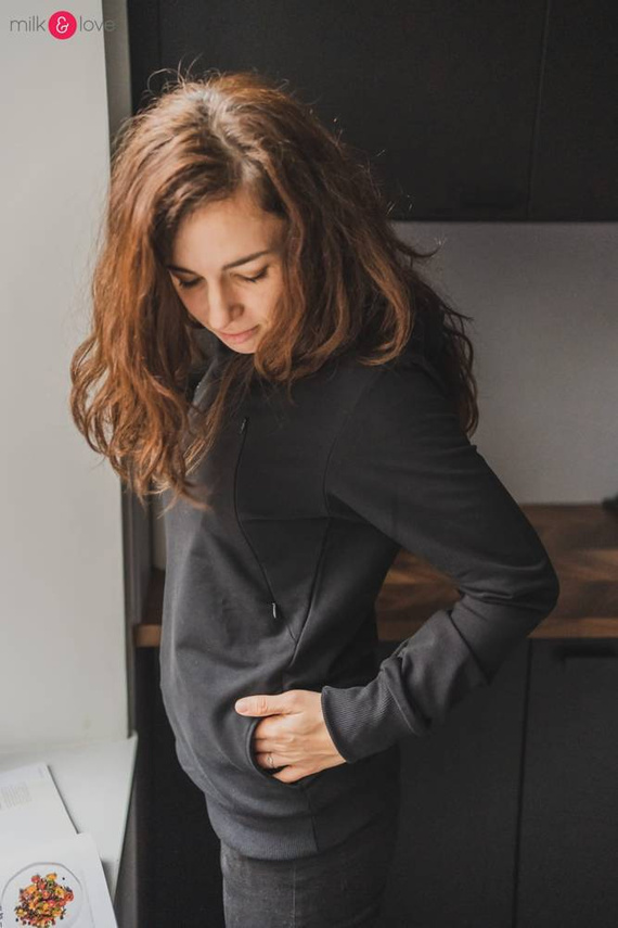 Milk Please bluza do karmienia Milk&Love z kapturem czarny