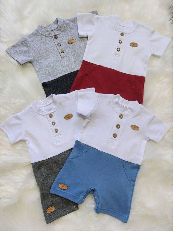 "Mieszko" Bambarillo rampers pajac letni biały-niebieski