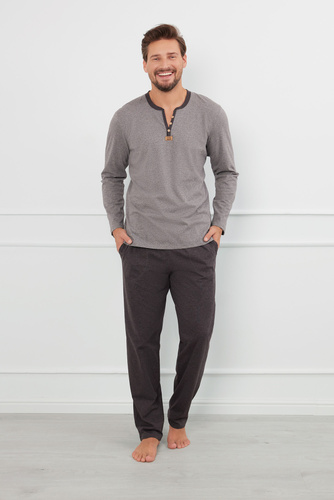 Juliusz Piżama Męska długi rękaw, długie spodnie Italian Fashion - śr.melanż/c.melanż