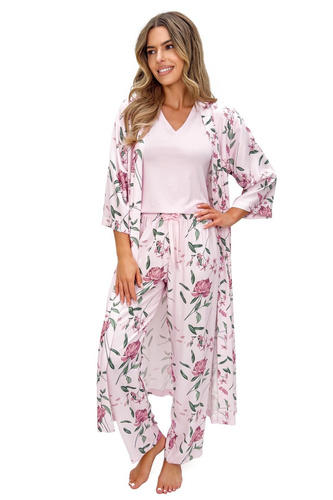 Piżama damska Donna Gabriela Long wiskoza koronka V wygodna